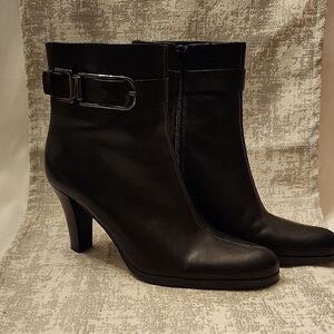 Franco Sarto Black Leather Ankle Boots with Buckle Strap Size 6M